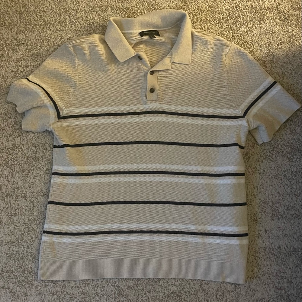 Banana Republic Men's Beige Stripe Knit Polo Shirt